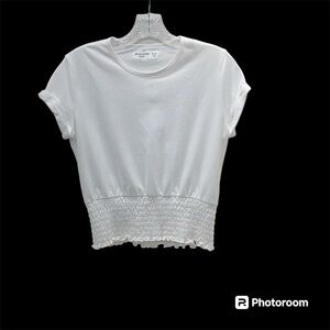 Abercrombie Kids Girls White Pullover Top Size 13/14 Smocked Waist Casual Preppy